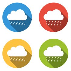 Collection of 4 isolated flat buttons for rain or storm