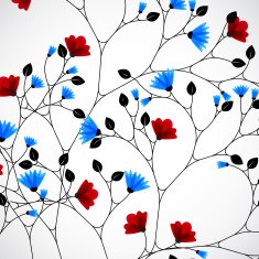 Abstract nature background with red and blue flowers N6