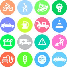 Traffic application icons in color circles