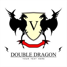 Twin Black Dragons over the yellow shield and red ribbon