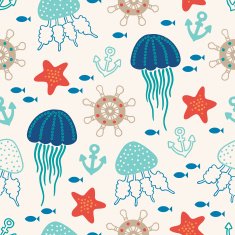 Seamless pattern with sea animals anchors and helms N2