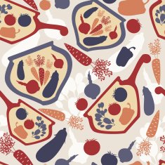 Seamless background with vector silhouettes of decorative vegetables