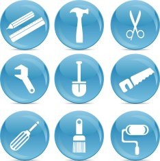 tools icons on blue balls