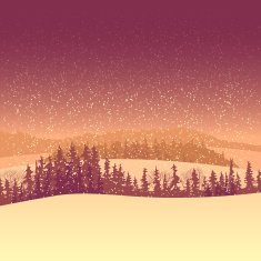 Winter coniferous forest in the morning