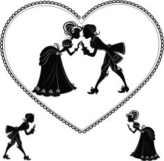 Vintage silhouettes of a kissing couple N2