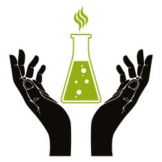 Hands with chemical flask vector symbol