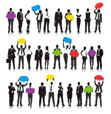 Vector of Business People in Different Actions with Speech Bubble