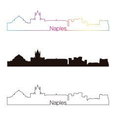 Naples skyline linear style with rainbow