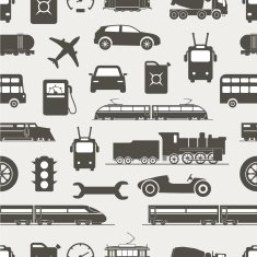 Vintage and modern vehicle silhouettes seamless background
