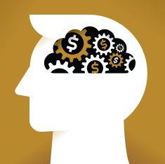 Businessman with dollar gears in the brain