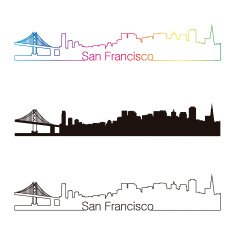 San Francisco skyline linear style with rainbow