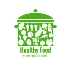 Healthy food badge Pan with vegetables silhouettes