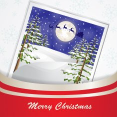 Santa sleigh over moon and Christmas tree background