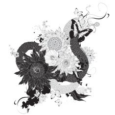 Vector abstract flowers graphic black and white