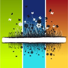 Grass silhouette summer background flowers and butterflies