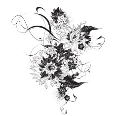 Abstract exotic flowers black and white