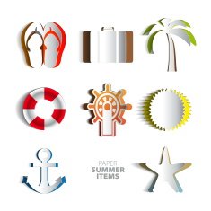Paper Vector summer poster set made from papercut icons
