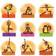 Set of woman in meditating and doing yoga poses
