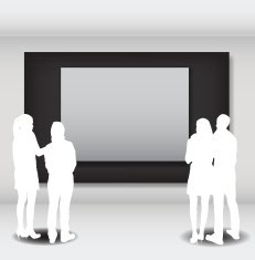 Peoples Silhouettes Looking on the Empty Frame in Art Gallery N5