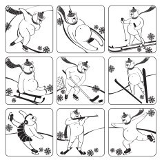 Set of white bear plays winter sport Graphics illustration