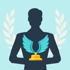Silhouette of man holding prize