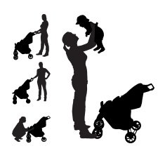 Mother with pram Silhouette Vector Illustration N2