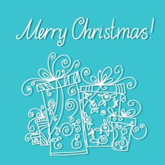 Holiday card with gift boxes and the text Merry Christmas