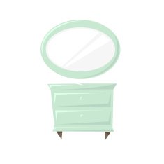 Bedside table and mirror isolated on a white backgrounds