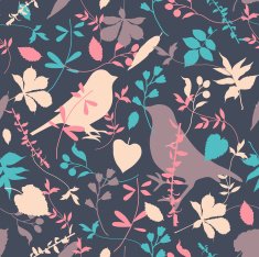 Floral seamless with birds N2