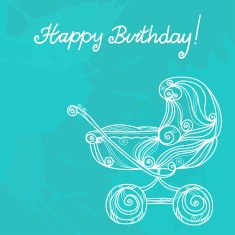Happy birthday background with baby stroller N2