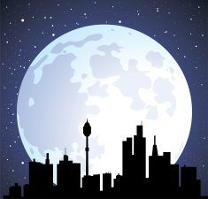 vector town background and moon