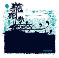 surf banner with grunge background and summer scene