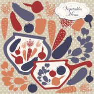 Vector silhouettes of artistic plates and dishes with decorative vegetables