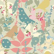 Seamless vector background with flowers and birds