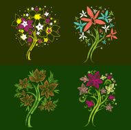 Set of vector trees made from decorative flowers
