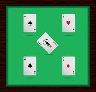 Four aces with shadow on wooden background