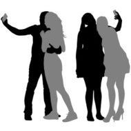 Silhouettes man and woman taking selfie with smartphone N3