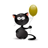 Black cat with balloon Vector illustration