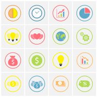 set of colorful business icons in circle