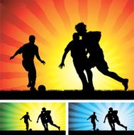 Soccer players sunset
