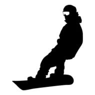 Black silhouette snowboarder on white background