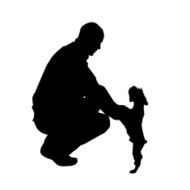 Vector silhouette of a man with dog N54