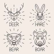 Animals line logo Set Nature Symbol Deer Bear Hare Boar