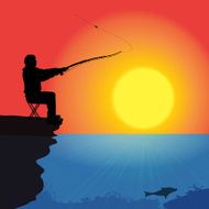 Vector silhouette of a fisherman N10