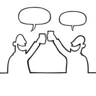 Two people toasting with drinks