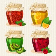 Set of jars with fruits