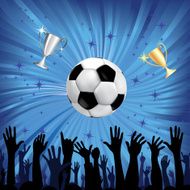 Soccer ball for football sport with fan hands silhouettes