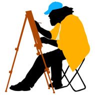 Silhouette artist at work on a white background N3