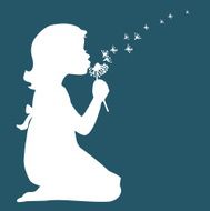 Girl making a wish and blowing dandelion flower