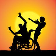 Vector silhouettes of people in a wheelchair N47